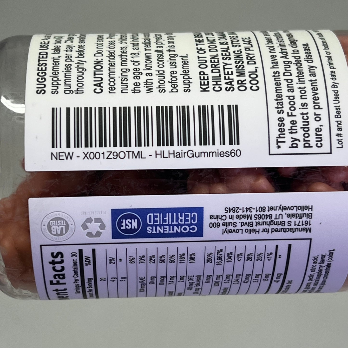 HELLO LOVELY  (2 PACK, 30 SERVINGS EACH) Gummy Hair Vitamins 60 Tablets BB 03/27