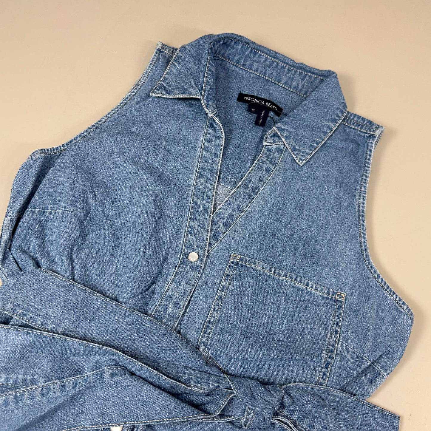 VERONICA BEARD Jeans Edwina Sleeveless Midi Dress Sz-10 Iceberg J24067101287IC