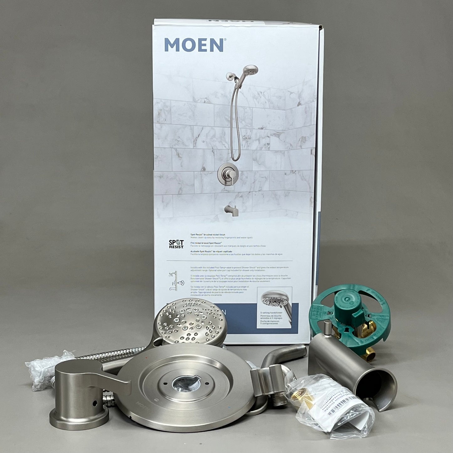 MOEN Beric Posi-Temp Tub/Shower Level Handle Spot Resist Brushed Nickel 82775SRN