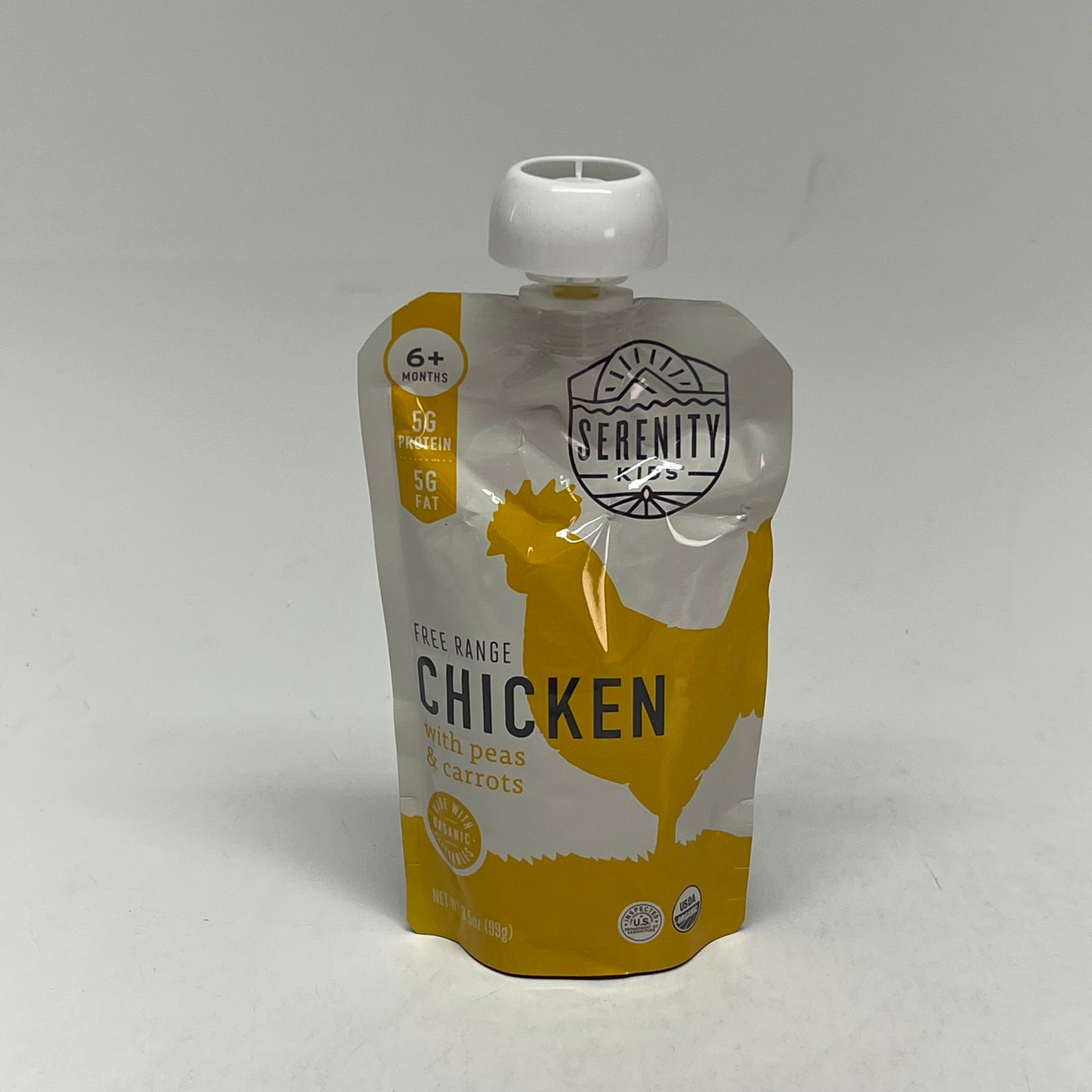 SERENITY (6 PACK) Free Range Chicken W/ Peas & Carrots Baby Food Pouch BB 09/27