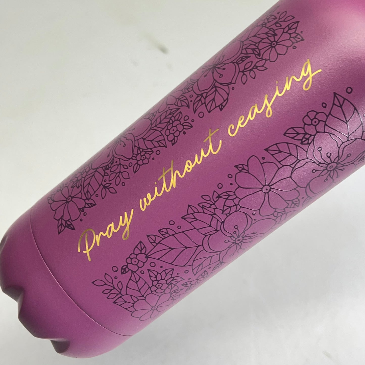 CHRISTIAN ART GIFTS Pray Floral Stainless Steel Water Bottle 24 Fl Oz Purple