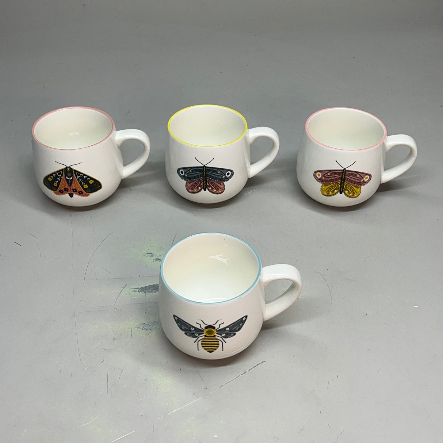 CREATIVE CO-OP Set Of 4 Stoneware Mug W/ Insect Design 4 Styles 12 Oz DF7216A