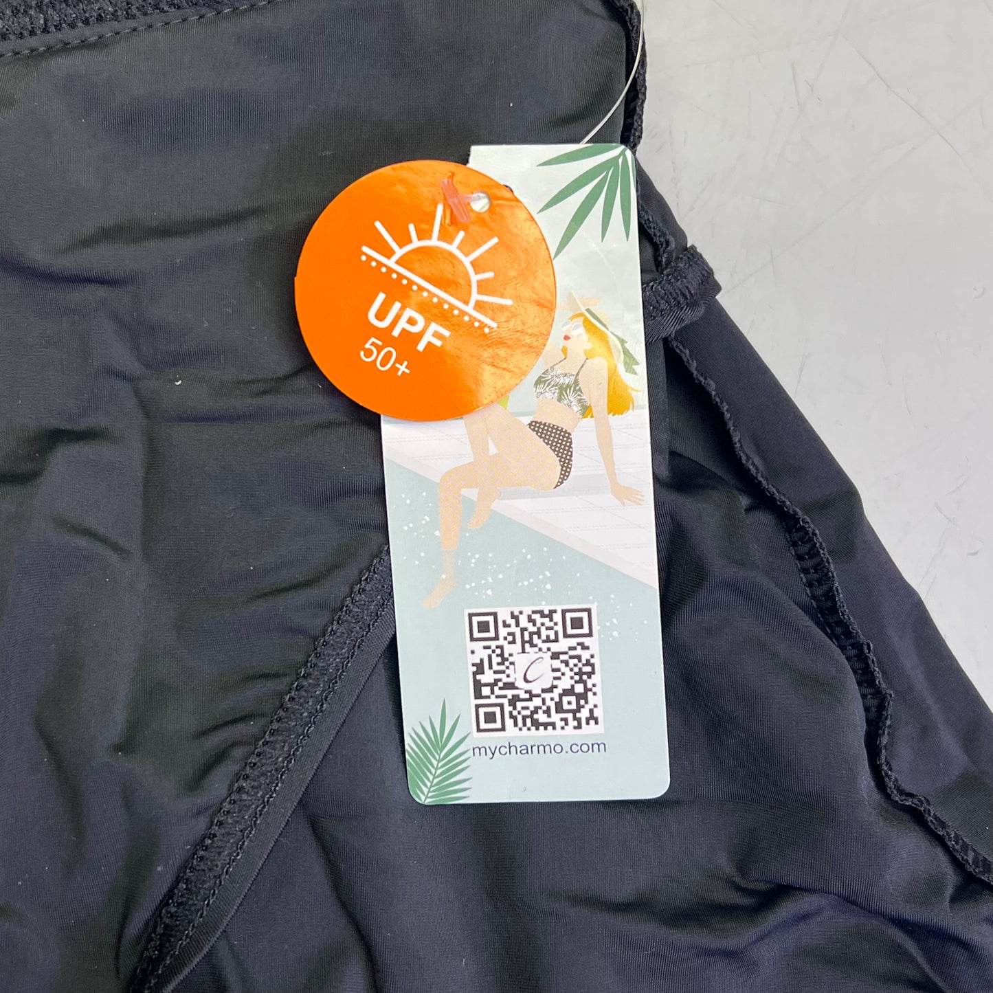 CHARMO High Waisted Swim Bottom Skirt W/ Built-in Briefs Women's Sz L Black