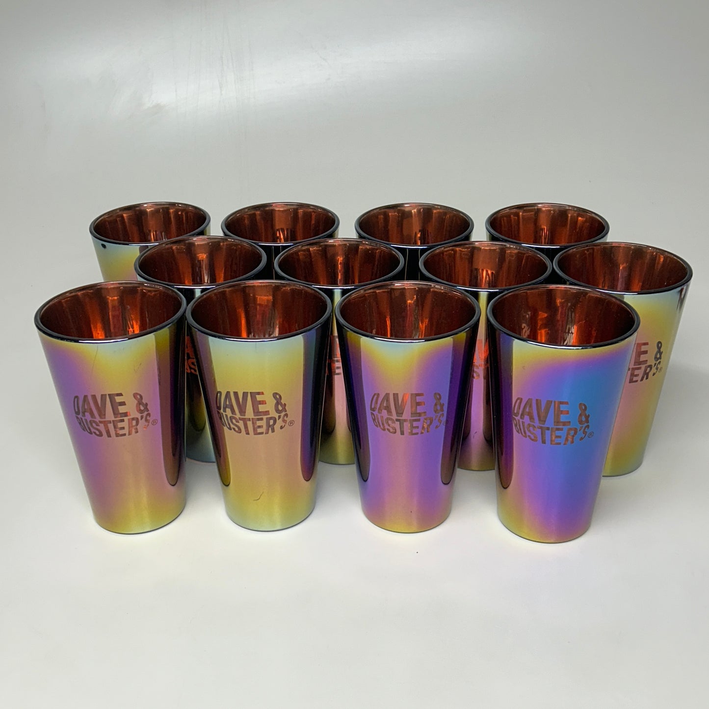 DAVE & BUSTER'S 12-PK! Rainbow Glass Drinking Cup 16 oz (New)