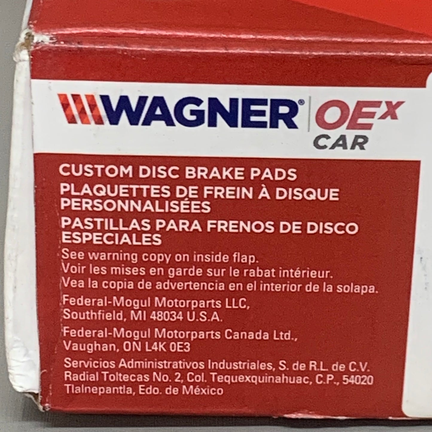 WAGNER OEx Ceramic Disc Brake Pad Set 5 1/4" x 2 1/2" Grey OEX924A