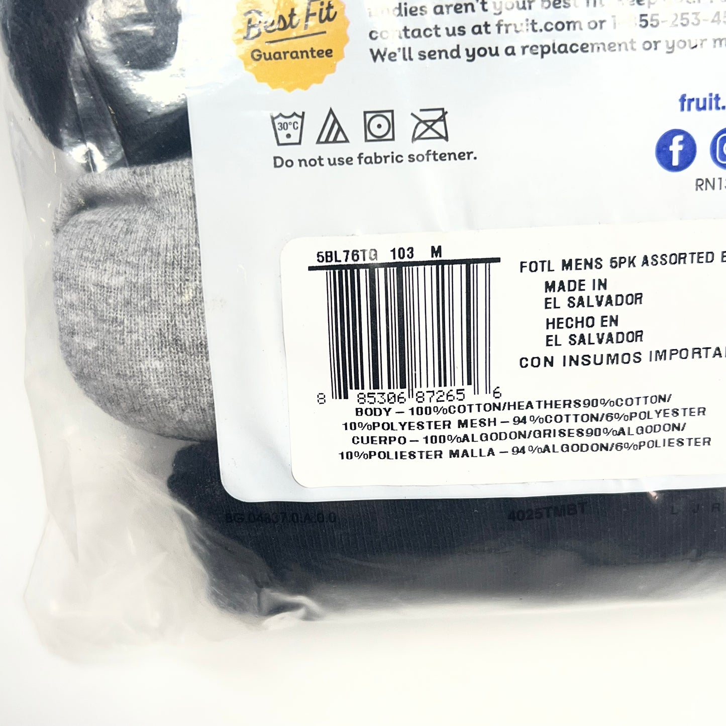 ZA@ FRUIT OF THE LOOM (5 PACK) Eversoft Breathable Fabric Boxer Breifs Men's Sz M Grey/Black 5BL76TG