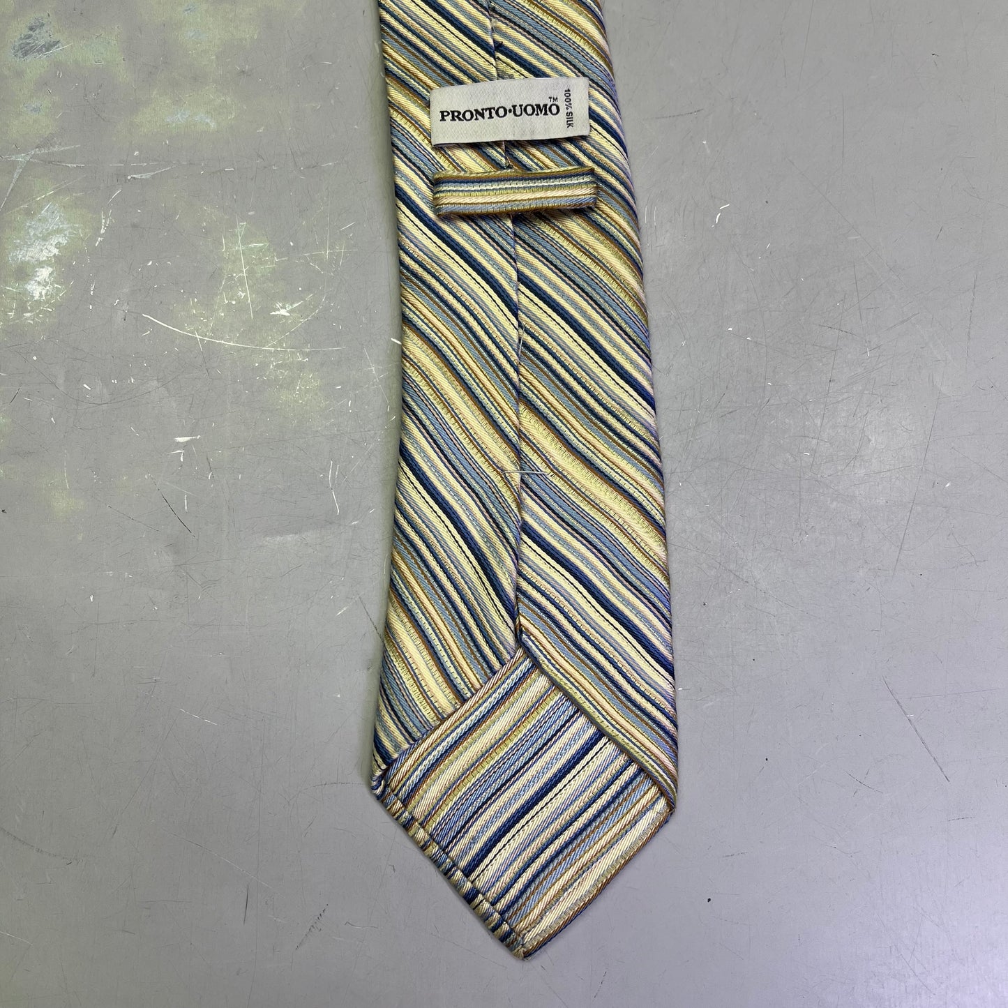 PRONTO UOMO 100% Silk Stripe Pattern Design Tie 60" Yellow/Blue (Pre-Owned)