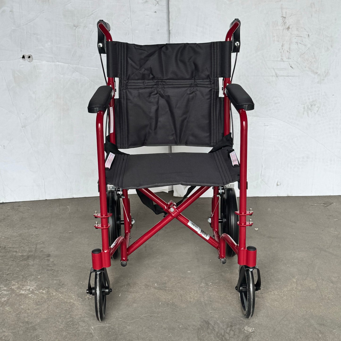 MEDLINE Basic Aluminum Transport Chair 19" Seat 12" Rear Wheels Red MDS808200ARE