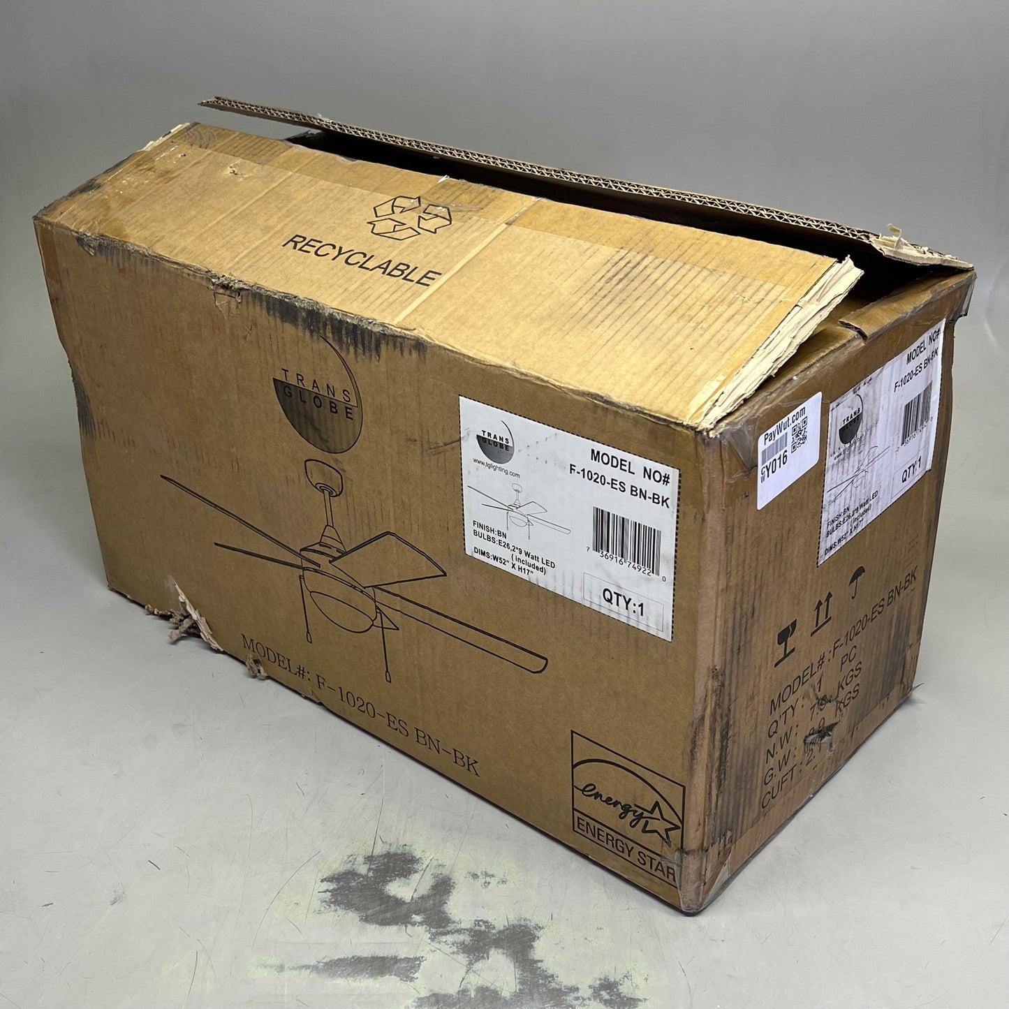 TRANSGLOBE Cappleman Energy Star 5-Blade Ceiling Fan Brushed Nickel F-1020-ES BN