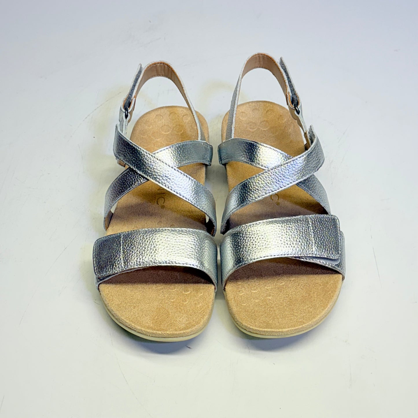 VIONIC Slingback Sandals Raya Adjustable Leather Sz 8M Silver New