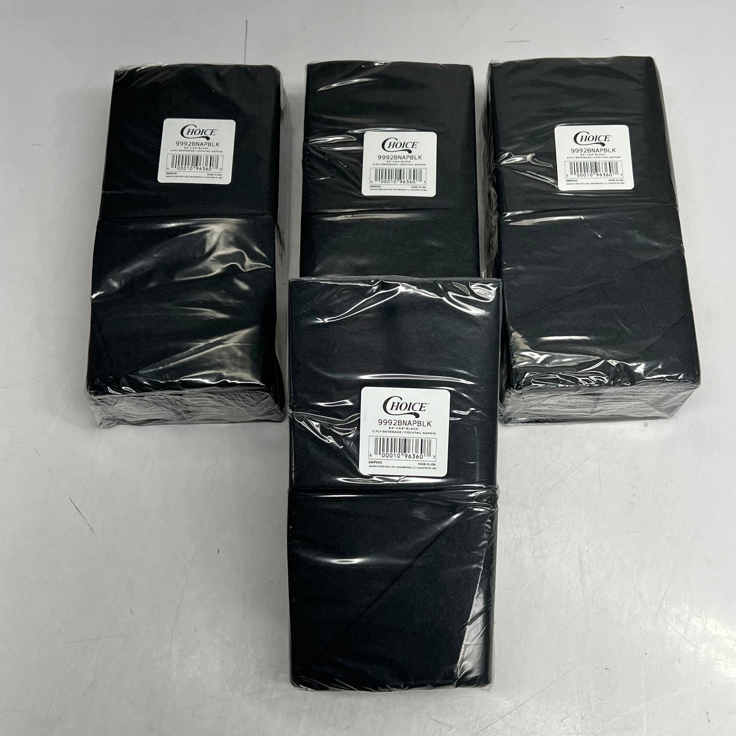 ZA@ CHOICE (1000 PACK) 2-ply Customizable Beverage / Cocktail Napkin 1/4 Fold Black