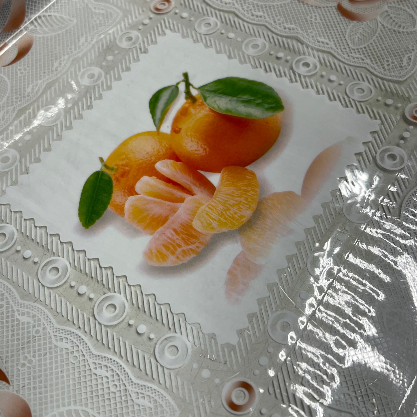 PVC Glossy Patchwork Faux Lace Floral Fruit Table Cloth 54"x60' Clear/Multicolor