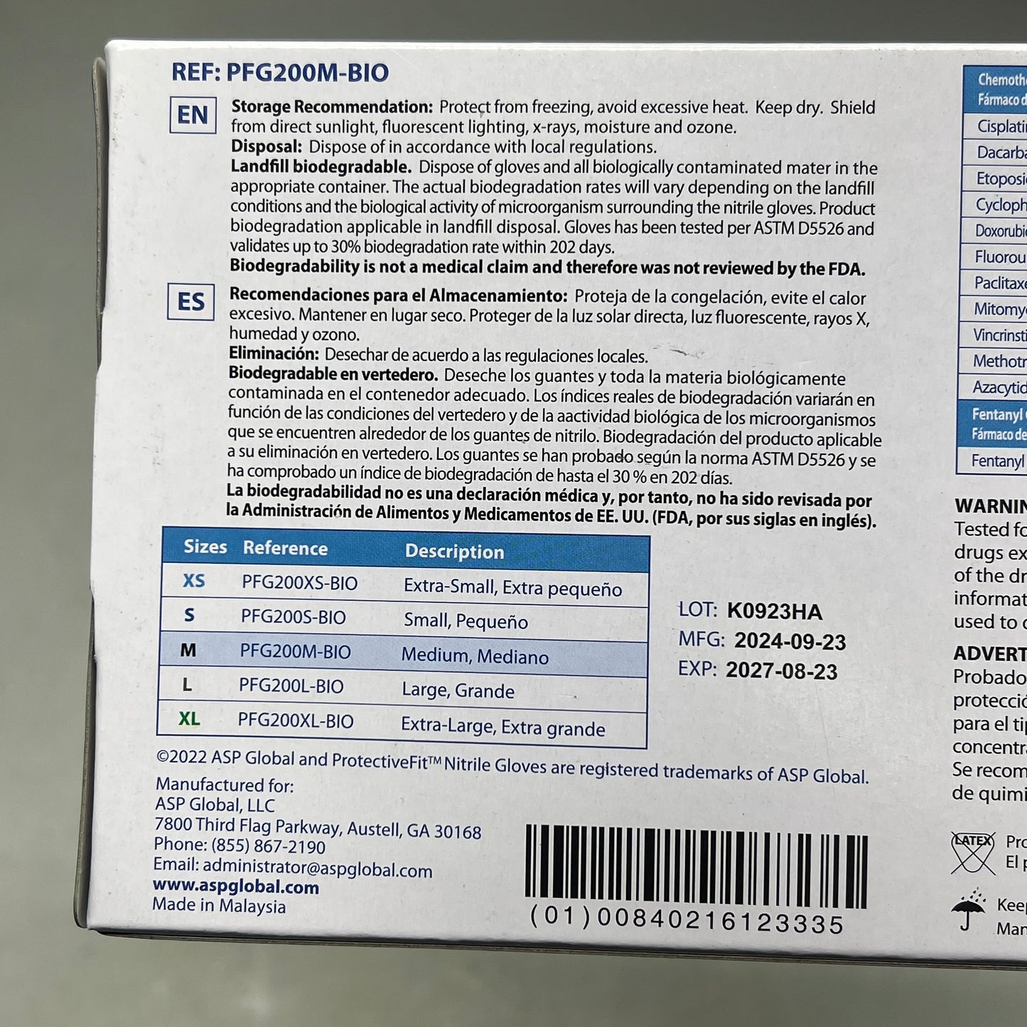 ASP GLOBAL(10 PACK, 200 EACH) Protective Fit Nitrile Bio Gloves Unisex Sz M Blue