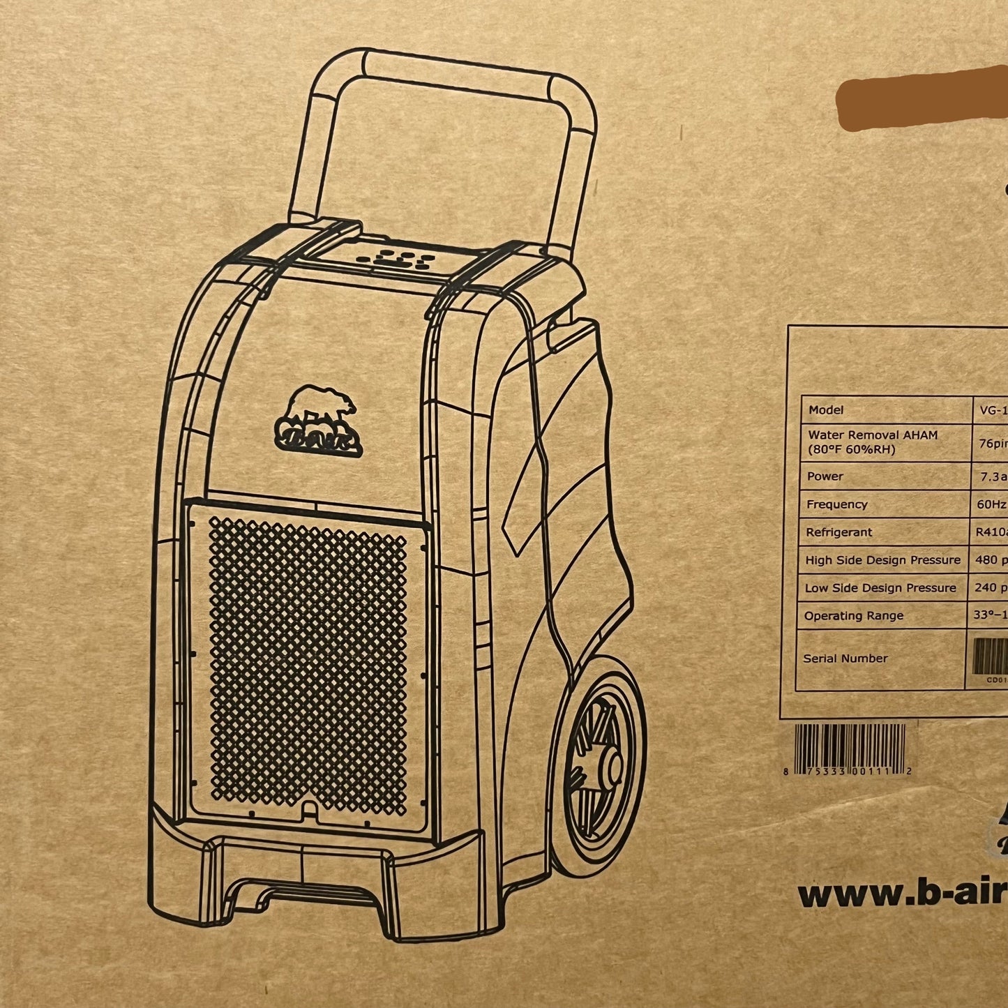 ZA@ B-AIR Vantage 1500 Moisture Removing Portable Refrigerant Dehumidifier VG-150