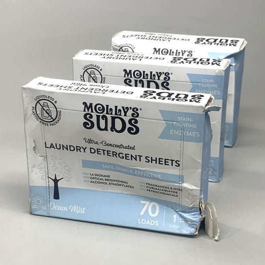 ZA@ MOLLY'S SUDS (3 PACK) Laundry Detergent Sheets Ultra-Concentrated 70 Loads 35 Sheets (New Other) A