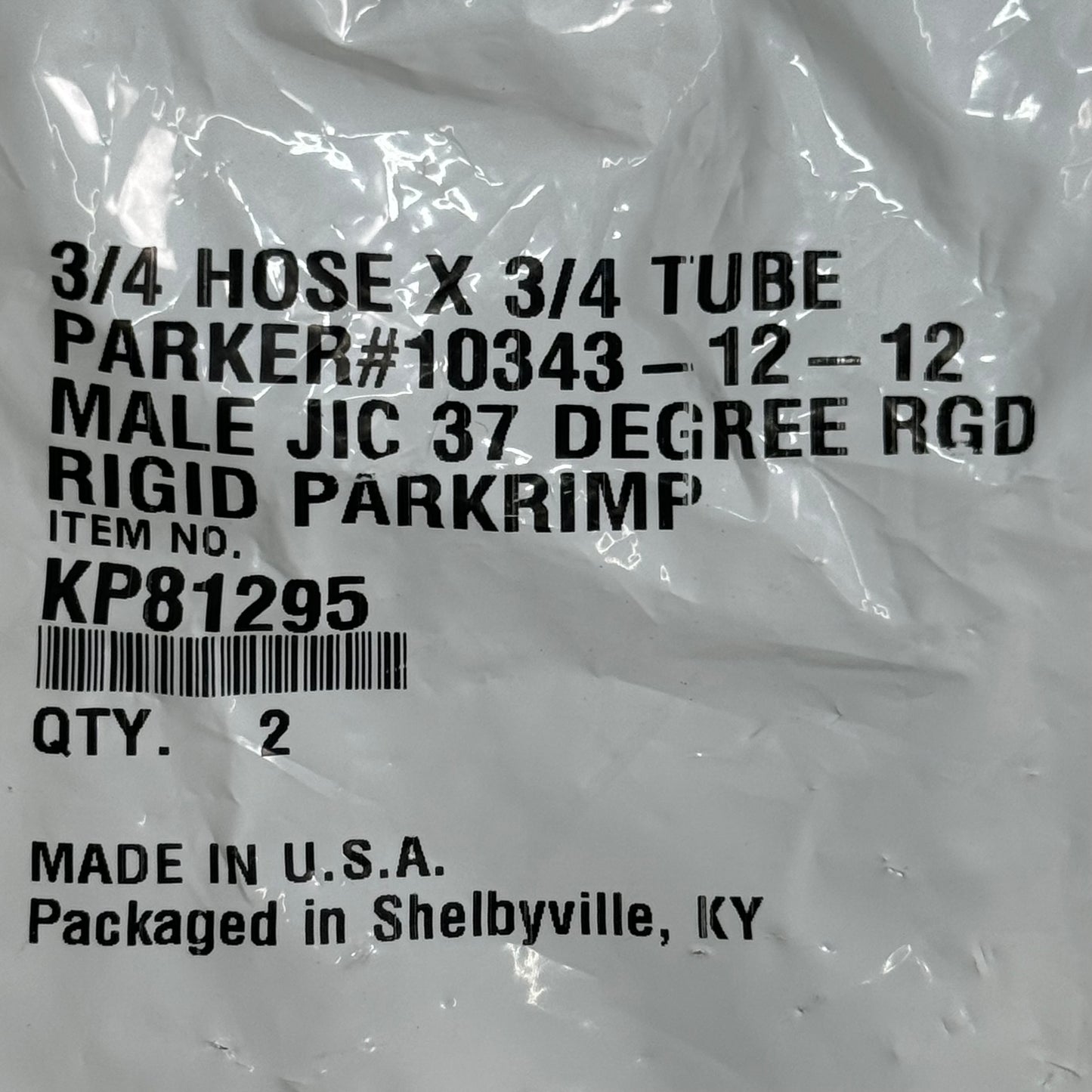 PARKER (2 PACK) Hydraulic Hose Male JIC 37° Rigid 3/4" x 3/4" Steel KP81295