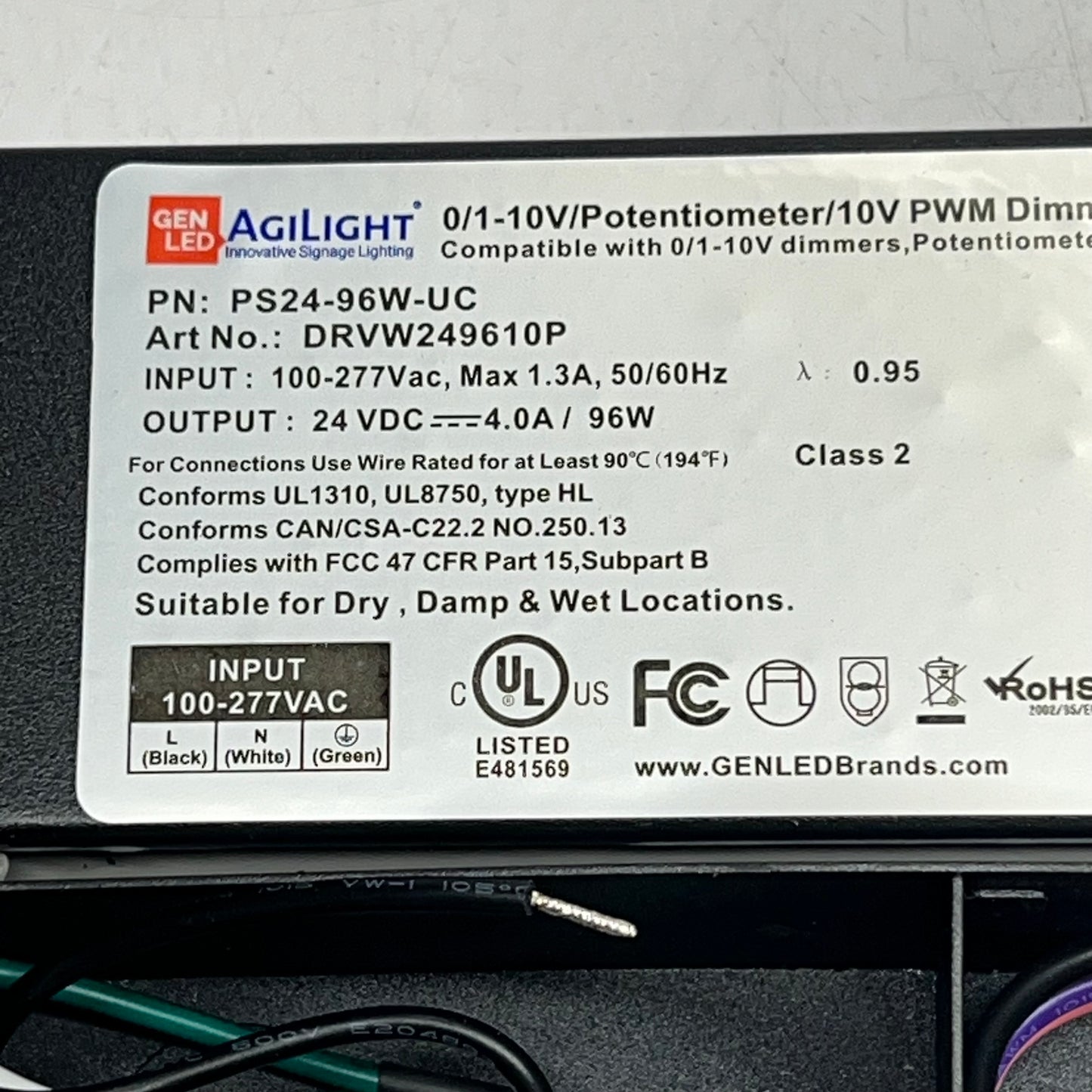 GEN LED ACOLYTE  Dimmable Waterproof Led Driver  96W 100V Black DRVW249610P