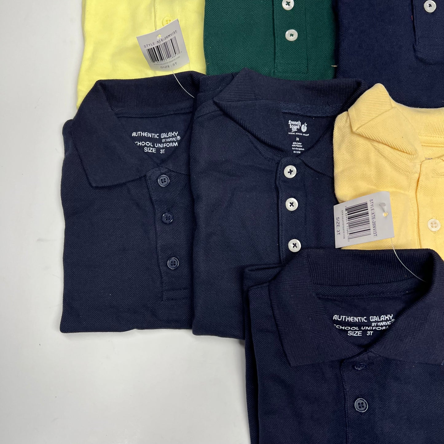 ZA@ (9 PACK) Uniform Soft Pique Polo Shirts Boy's Sz 3T Yellow, Navy & Green
