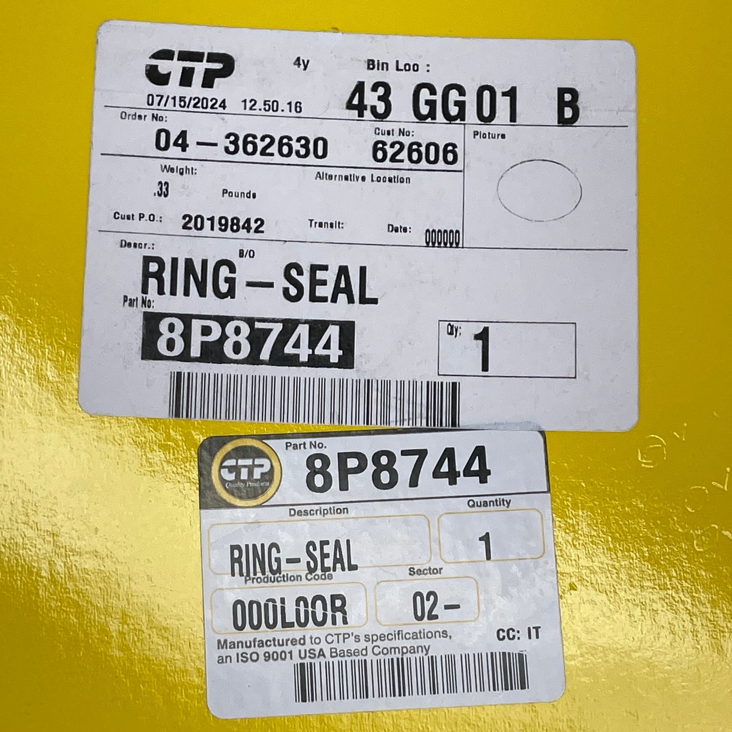 CTP Ring Seal For Caterpillar White 8P8744