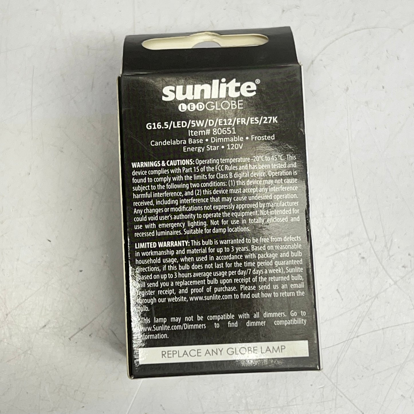SUNLITE (4 PACK) Dimmable Led Candelabra Base G16.5 E12 Warm White 80651