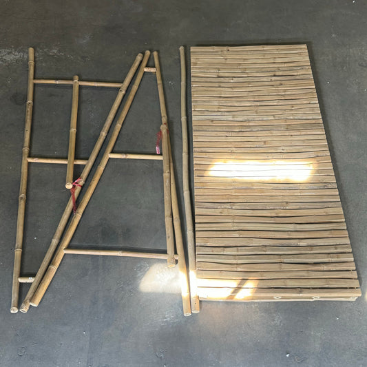 CREATIVE CO-OP Handmade Bamboo Slatted Table w/ Overhead Rod