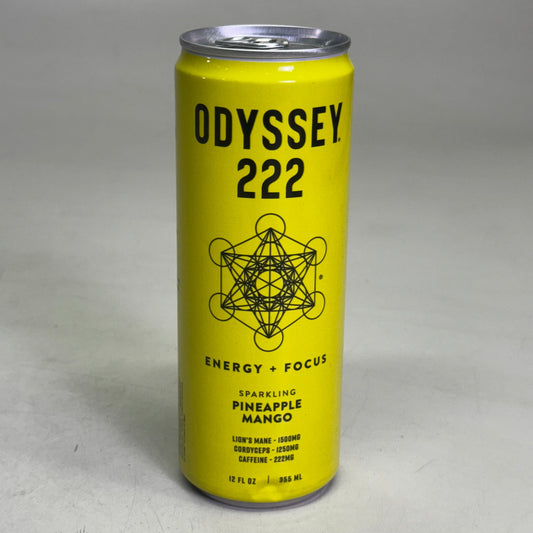 ZA@ ODYSSEY (12 PACK) Mushroom Elixir Sparkling Drink Energy + Focus Pineapple Mango 12 Fl Oz BB 07/26