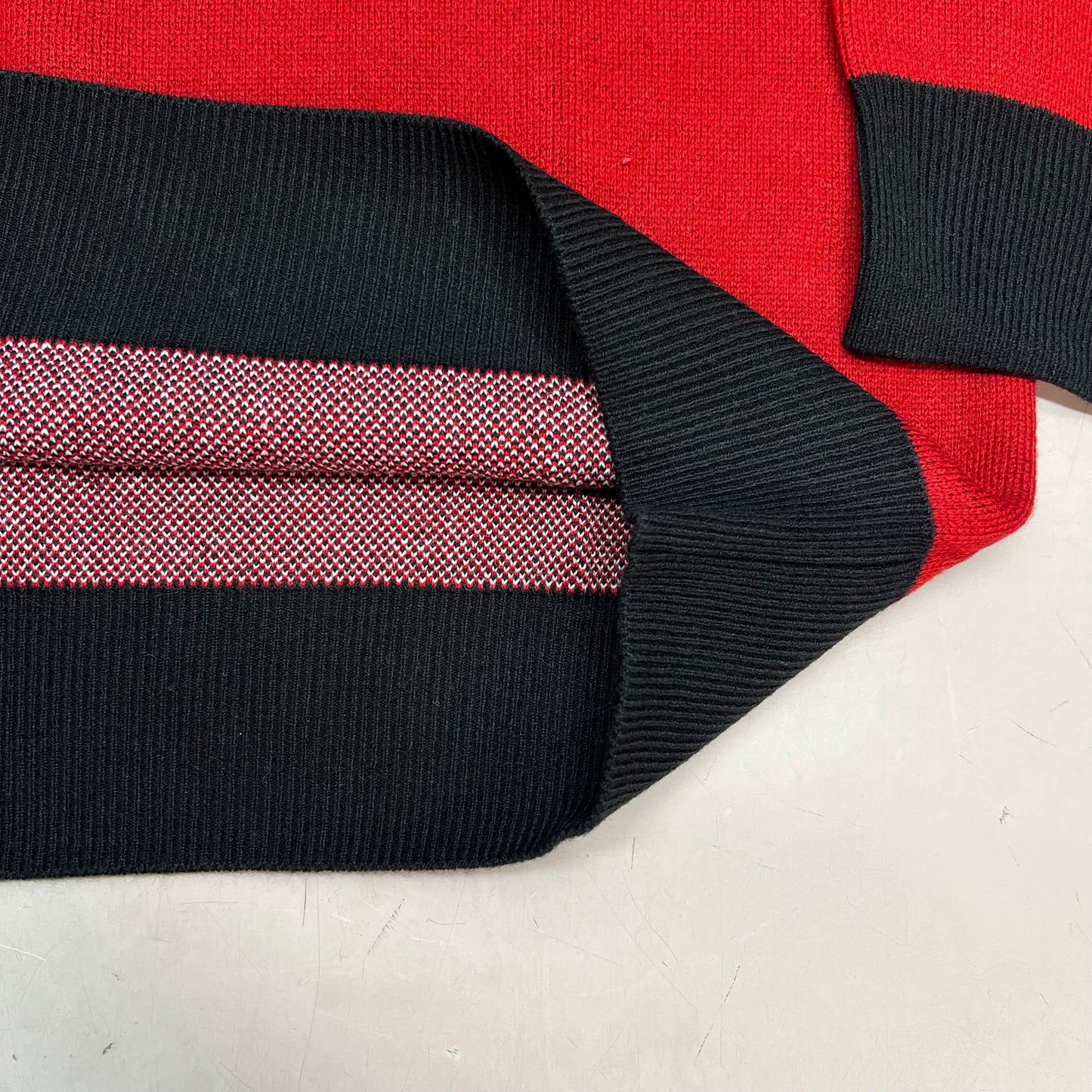 MONSTERCAT Records Holiday Intarsia Pullover Sweater Men's Sz XL Deep Red/Black