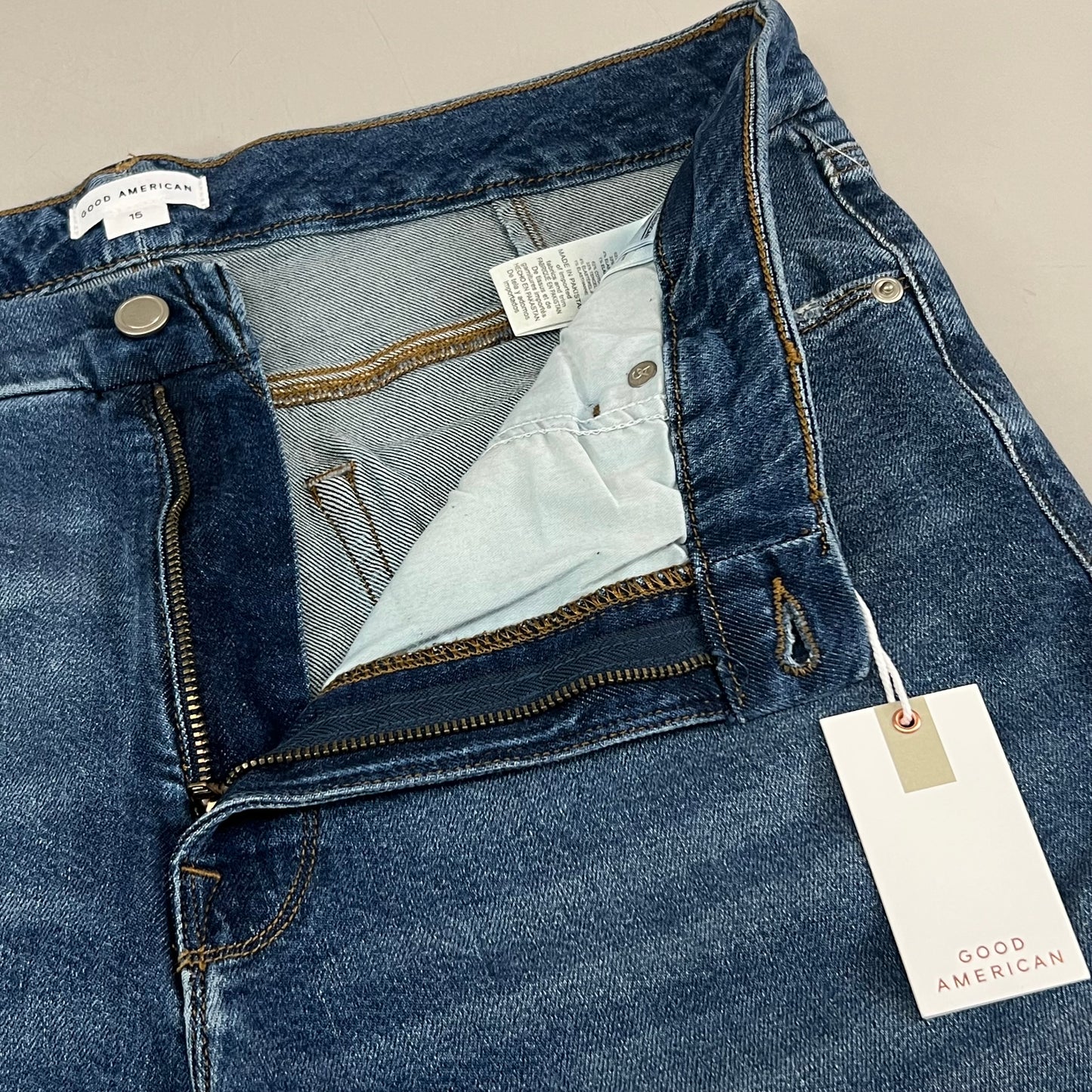 GOOD AMERICAN Good Icon High Rise Straight Leg Jeans Women's Sz 15+ Indigo605 GICNF395T