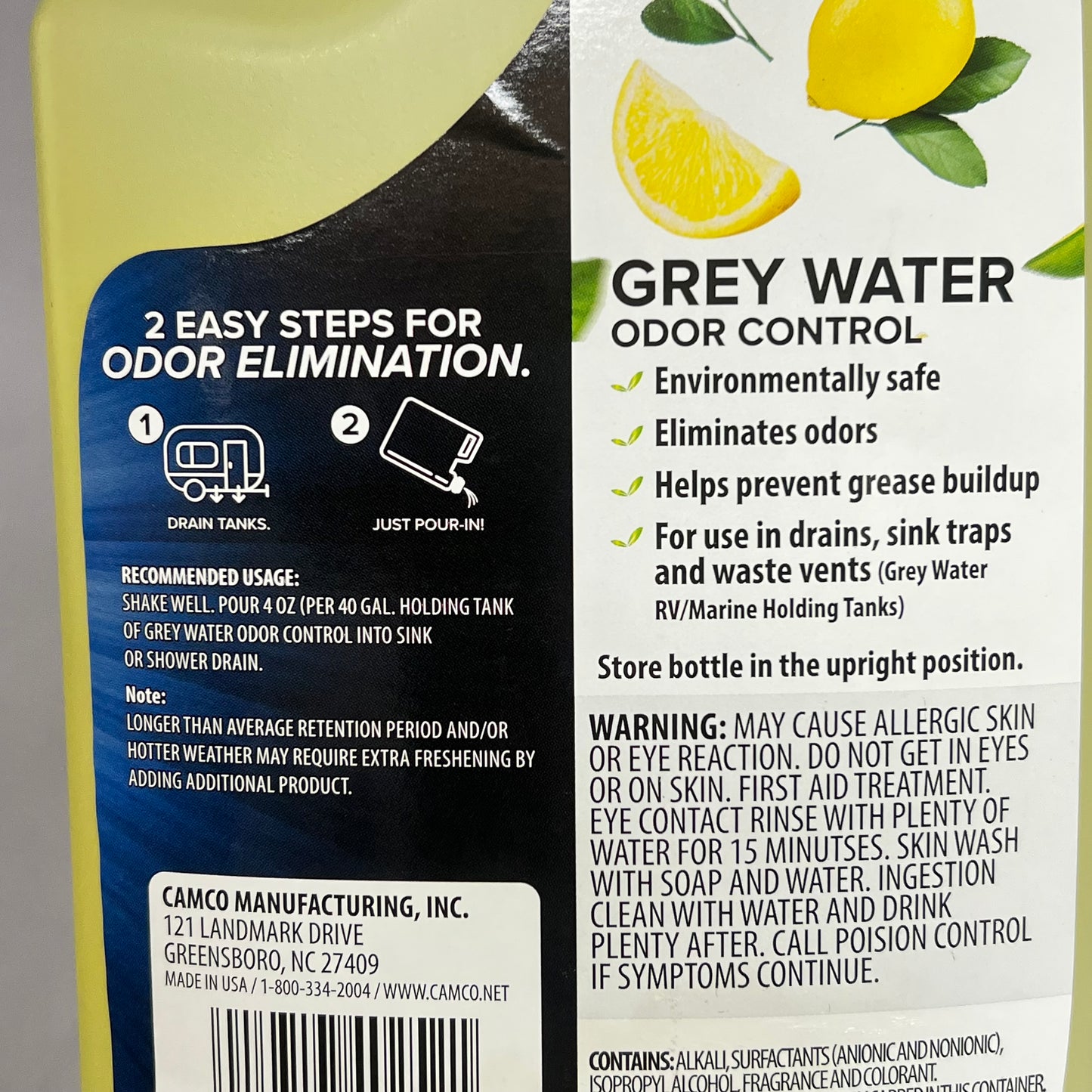 CAMCO (4 PACK) Tst Grey Water Control Rv Sink Odors Lemon Scent 32 fl oz 40252