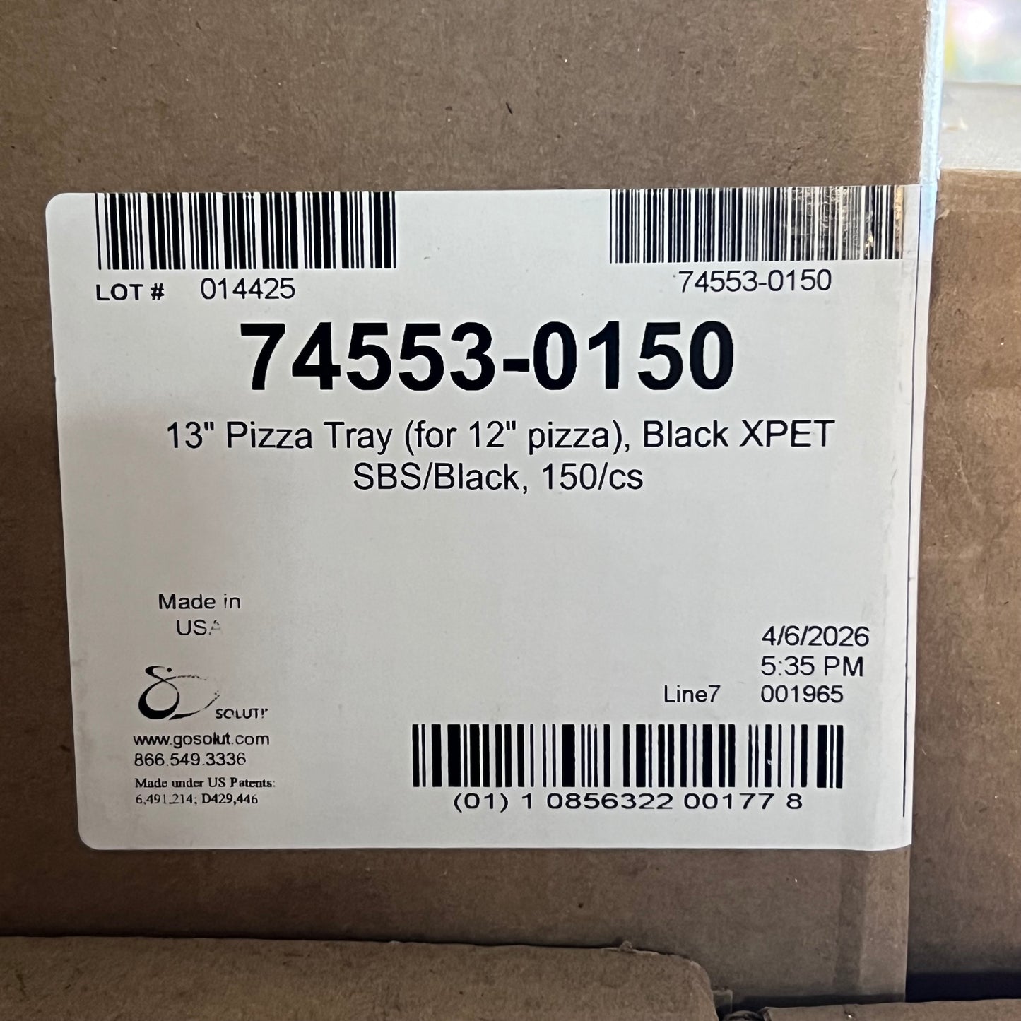 SOLUT! (150 PACK) 13" Take and Bake Coated Paperboard Black Oven Safe Pizza Tray - 74553-0150