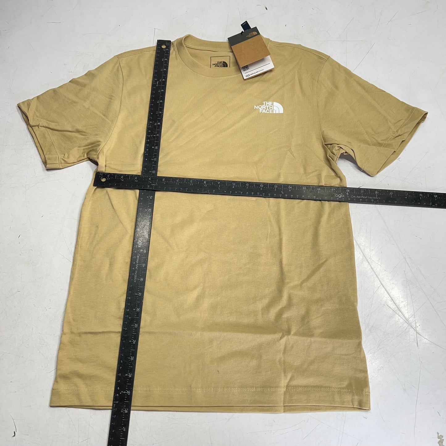 ZA@ THE NORTH FACE Evolution Box NSE Regular Short Sleeve Men's Sz S Khaki Stone (As-Is - Snag/Slightly Dirty See Images)
