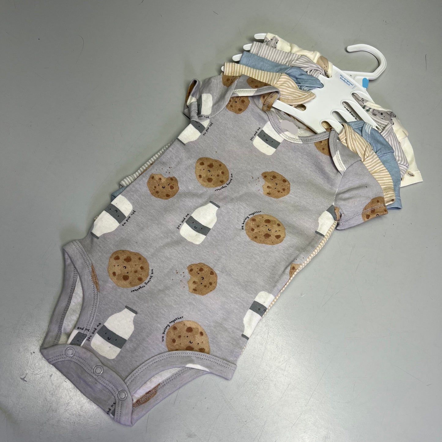 CARTERS (5 PIECE SET) Milk & Cookie - Animal Bodysuit Baby Boys Sz 3M Blue/White
