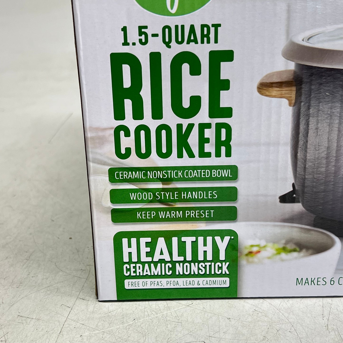 GREEN LIFE One Touch Design Rice Cooker  6-Cup Grey/Faux Wood CC008703-003