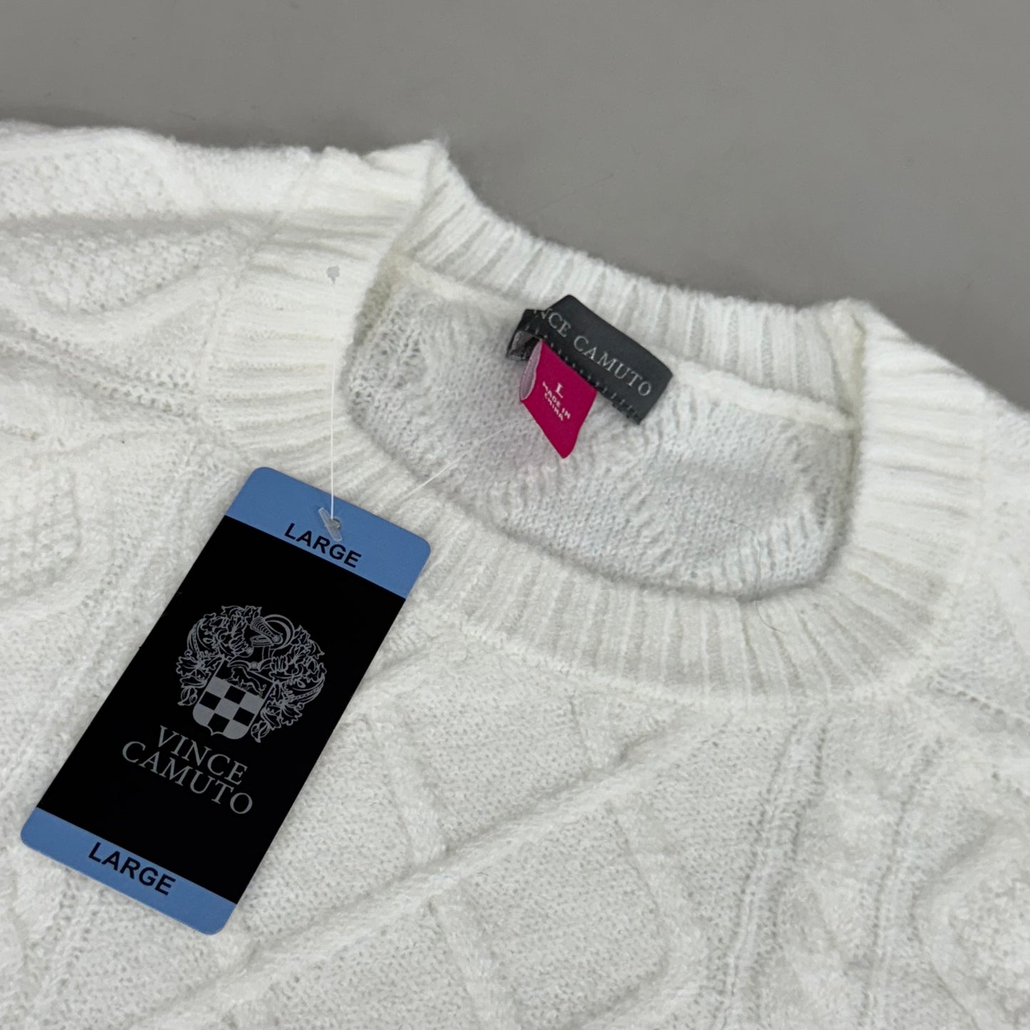 VINCE CAMUTO Cable Knit Sweater Women's Sz-L Antique White SC2895