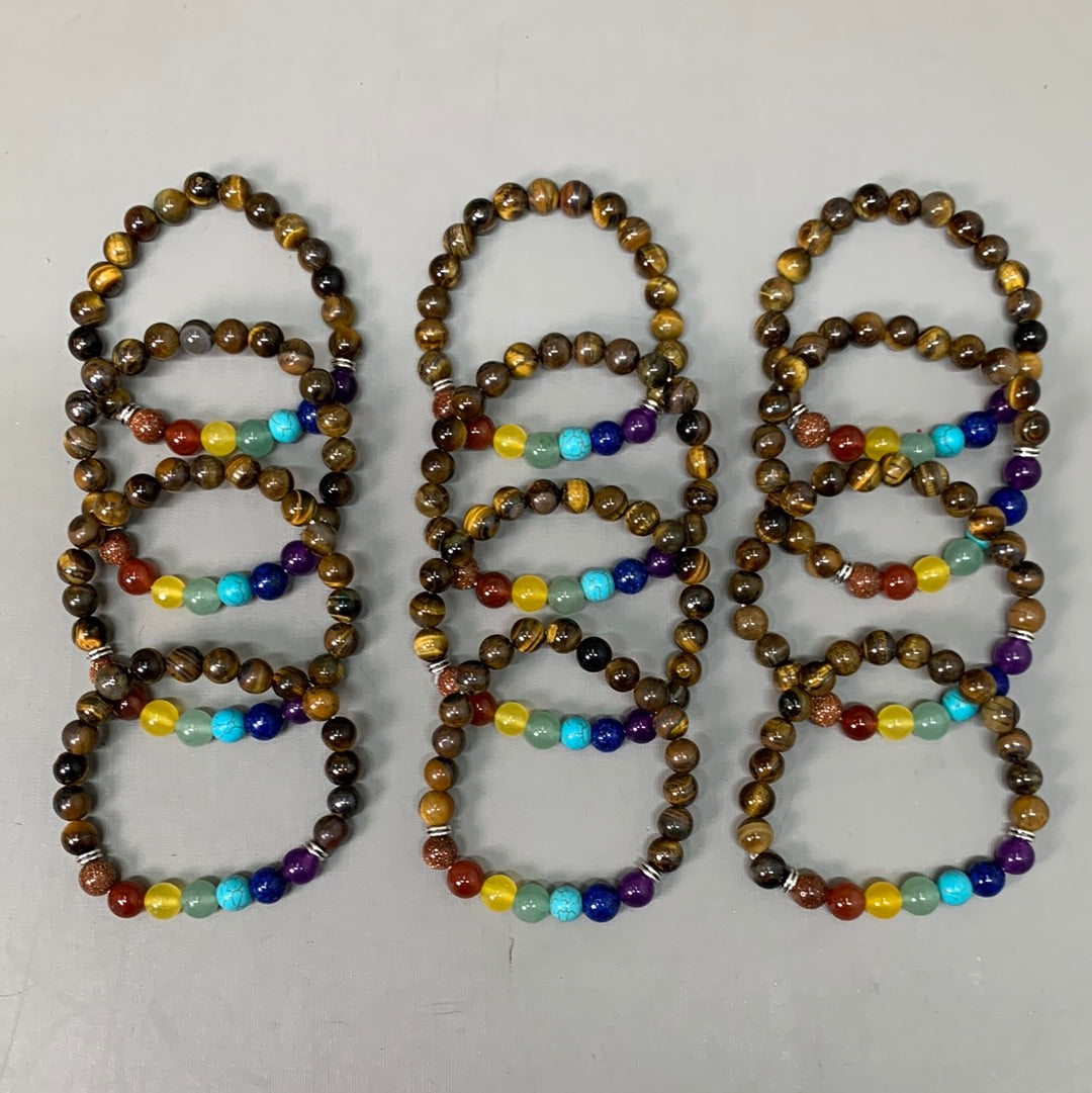 BEST WHOLESALE (12 PACK) Beaded Dark Brown Rainbow Crystal Bracelets 3"