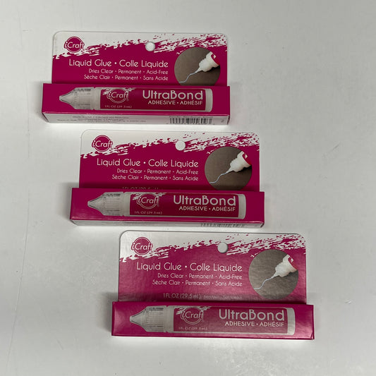 ZA@ ICRAFT (3 PACK) All Purpose Ultra Glue Permanent Acid Free 1 Fl Oz Clear 5609