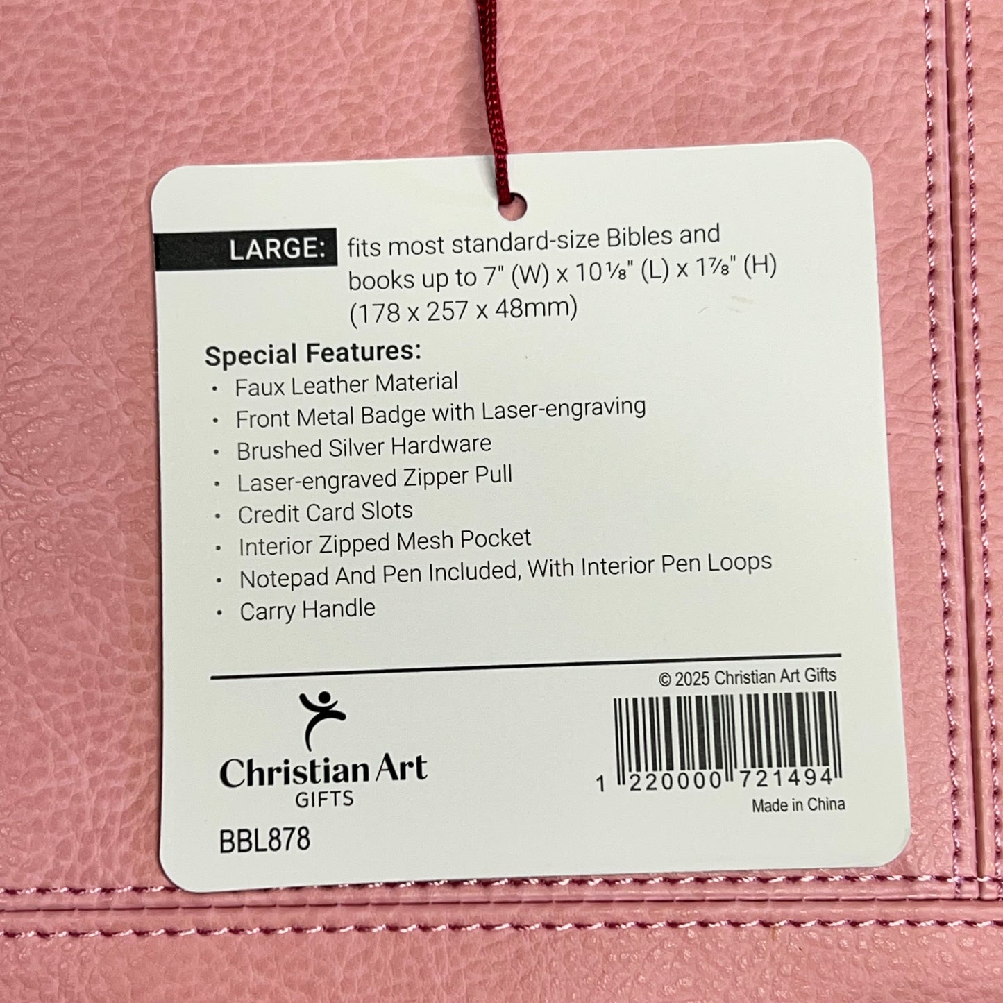 CHRISTIAN ART GIFTS Two-fold Faux Leather Organizer Bible Cover 7"x10" Pink