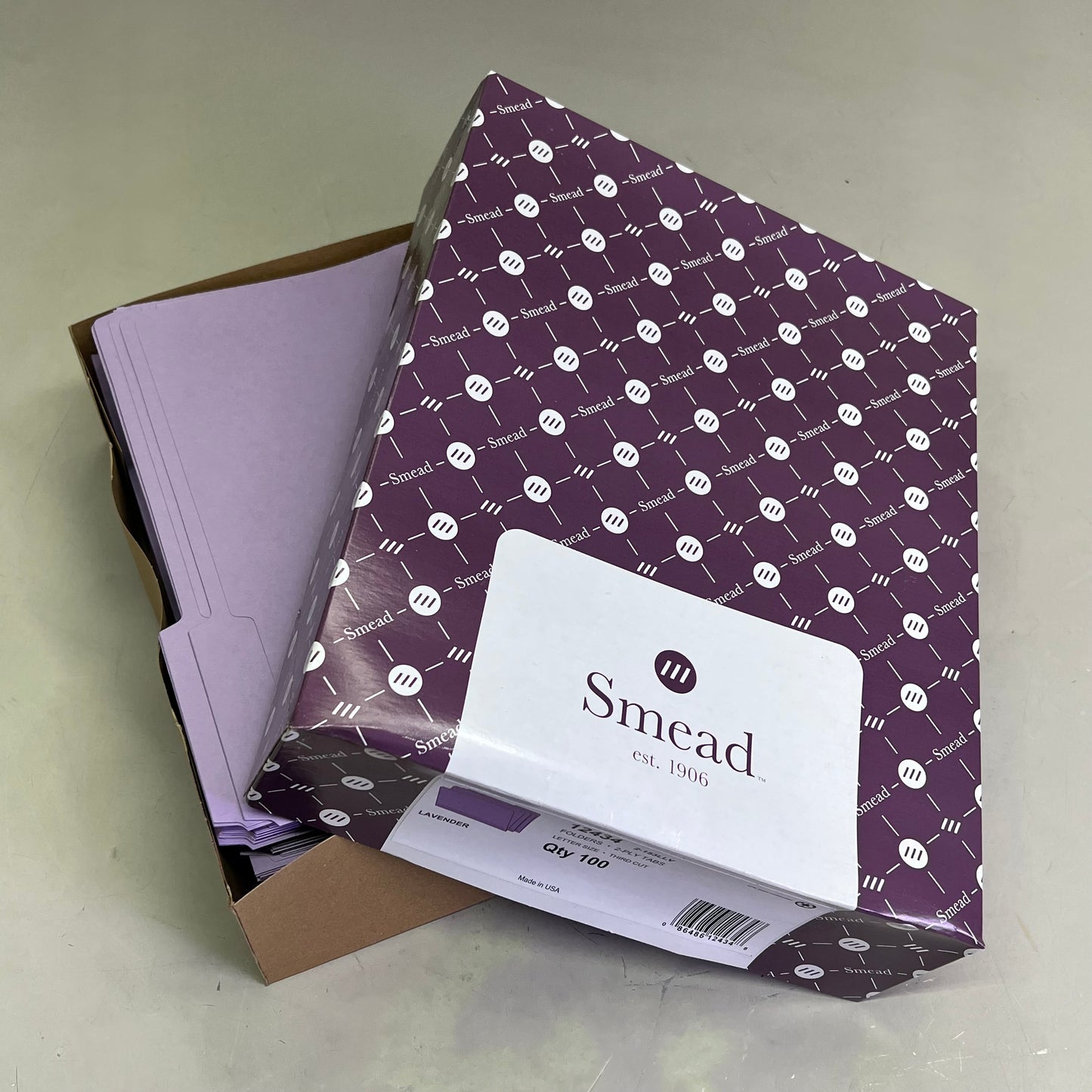 SMEAD (100 PACK) Reinforced File Folder Letter Sz 1/3 Cut Tab Lavender 12434