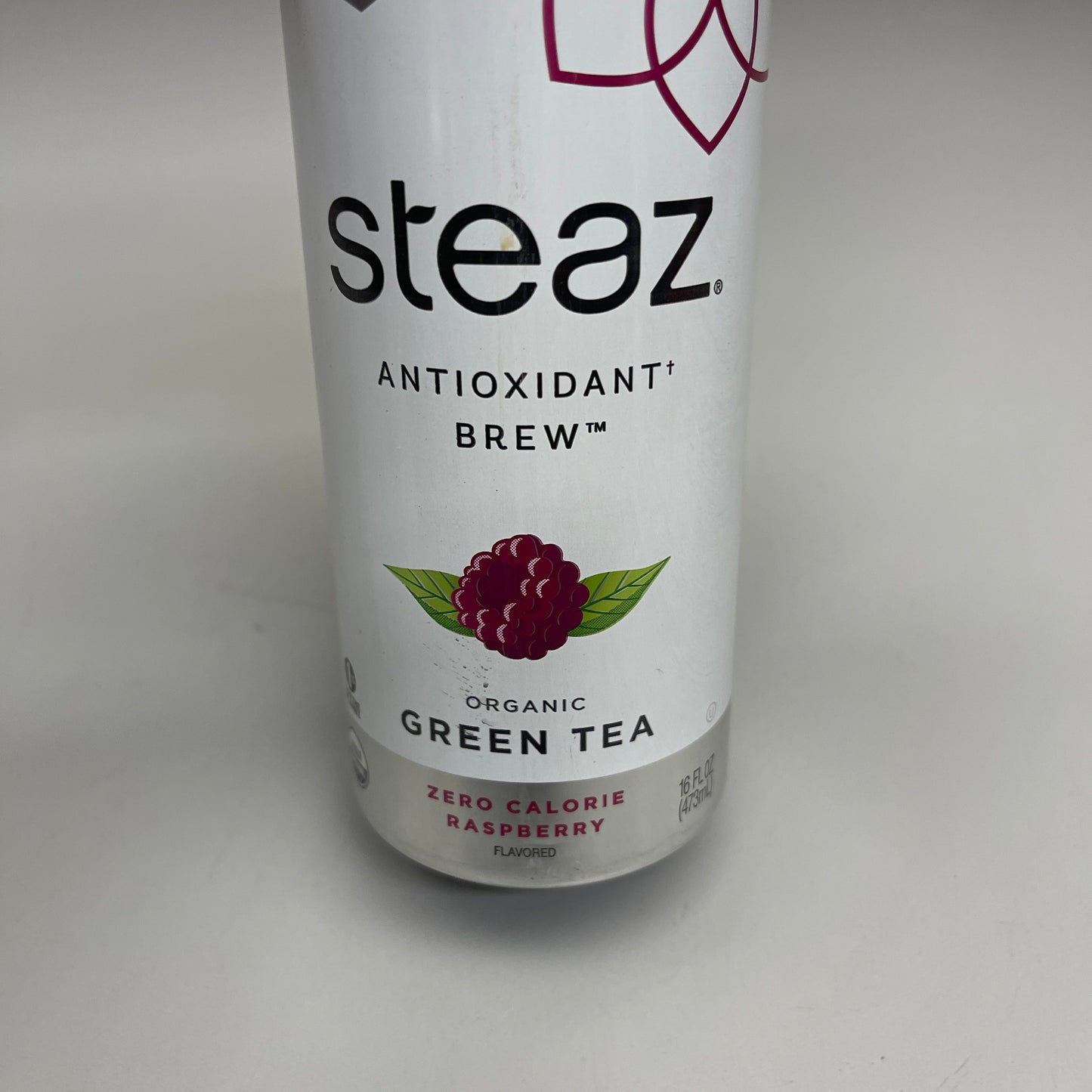 ZA@ STEAZ (12 PACK) Antioxidant Brew Organic Green Tea Raspberry 16 fl oz Zero Calorie (07/25) Distressed Packaging