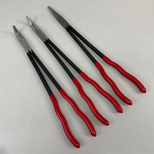 TITAN (3 Piece) Long Handle Plier Set Straight/45/90 Long Nose 16 Inch Red 60787