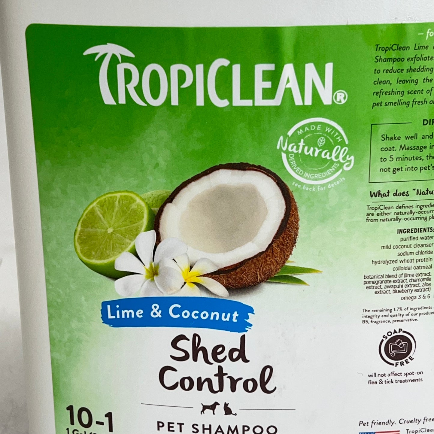 TROPICLEAN Lime & Coconut Shed Control Shampoo for Pets Naturally Derived 1 Gal