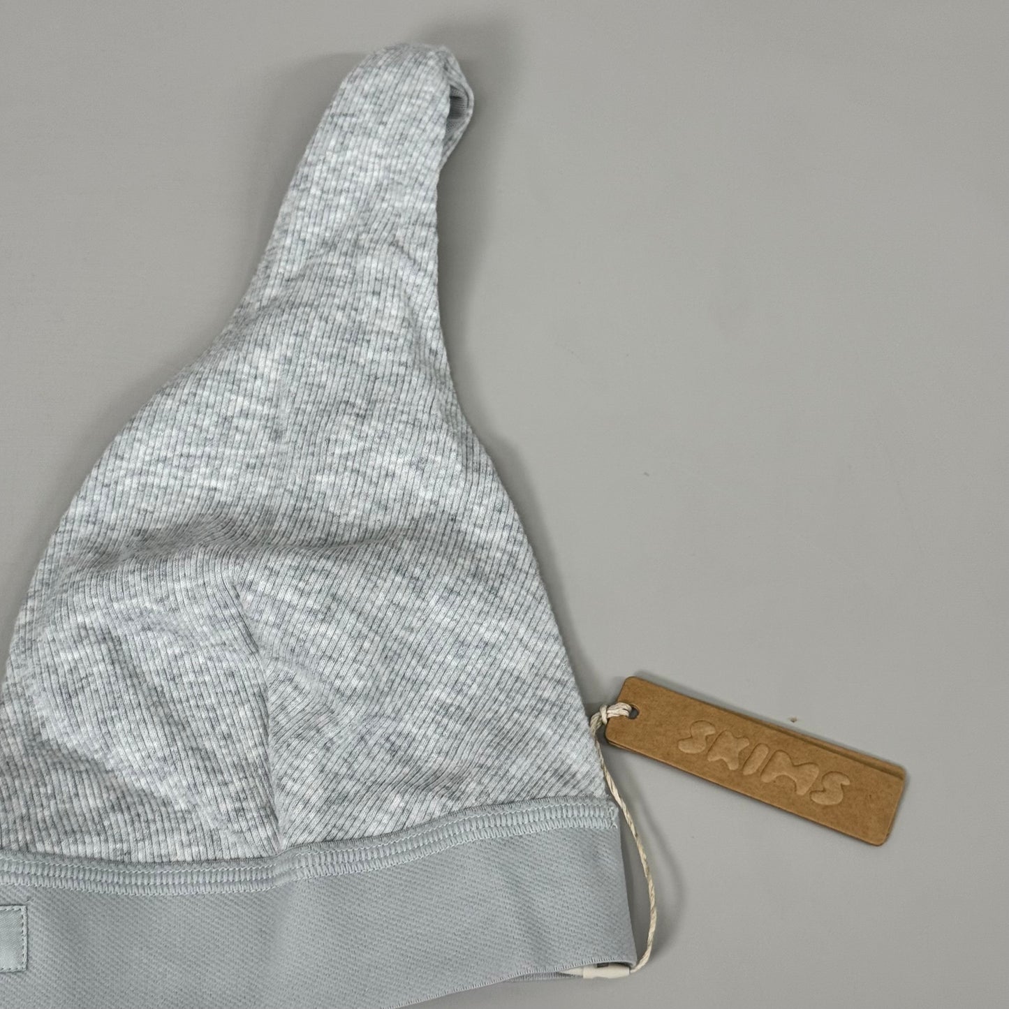 SKIMS Breathable Cotton Rib Triangle Plunge Bralette Women's Sz L Heather Grey