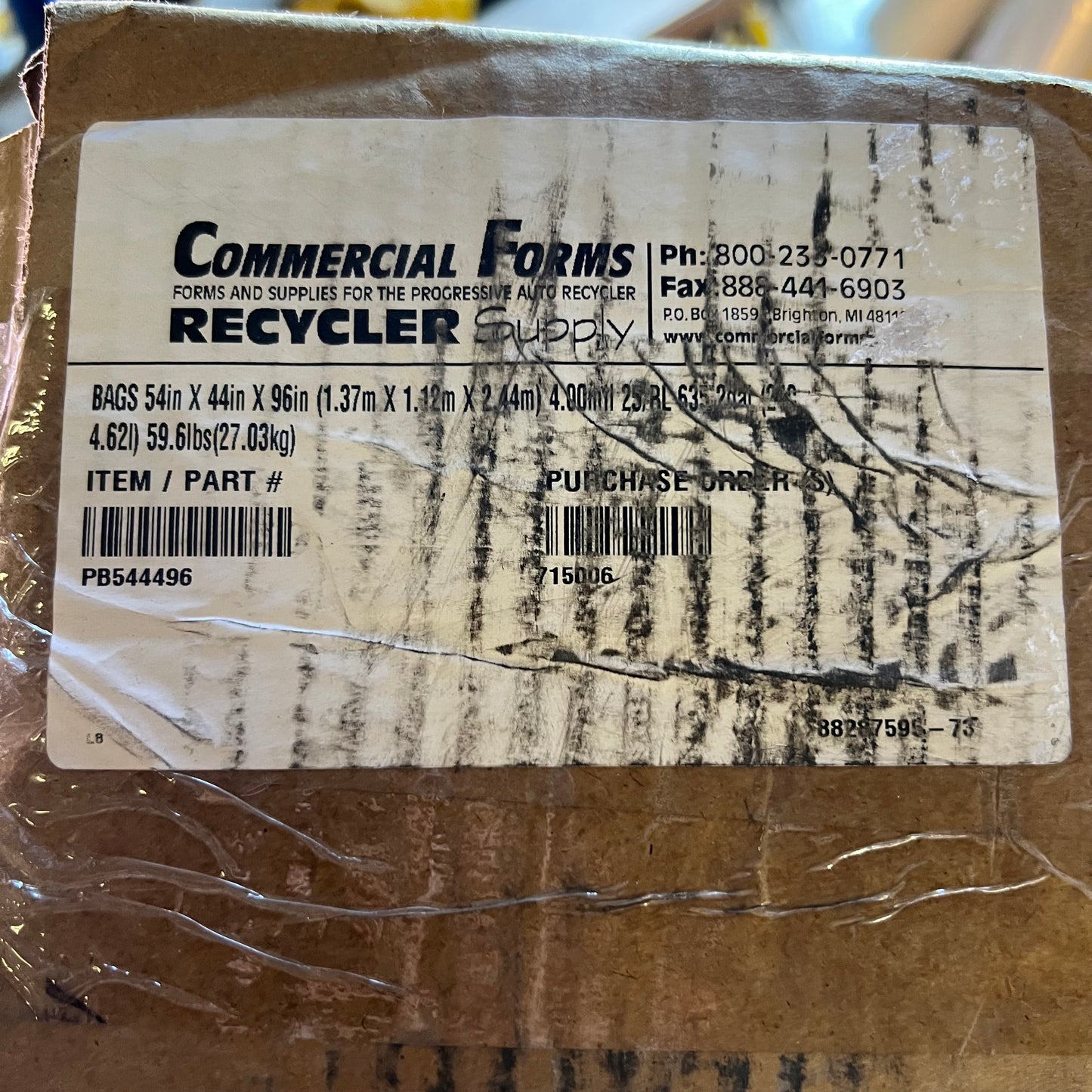 ZA@ COMMERCIAL FORMS Plastic Bags Roll Sz 54" x 44" x 96" Clear PB544496 (New Other, Distressed Box)