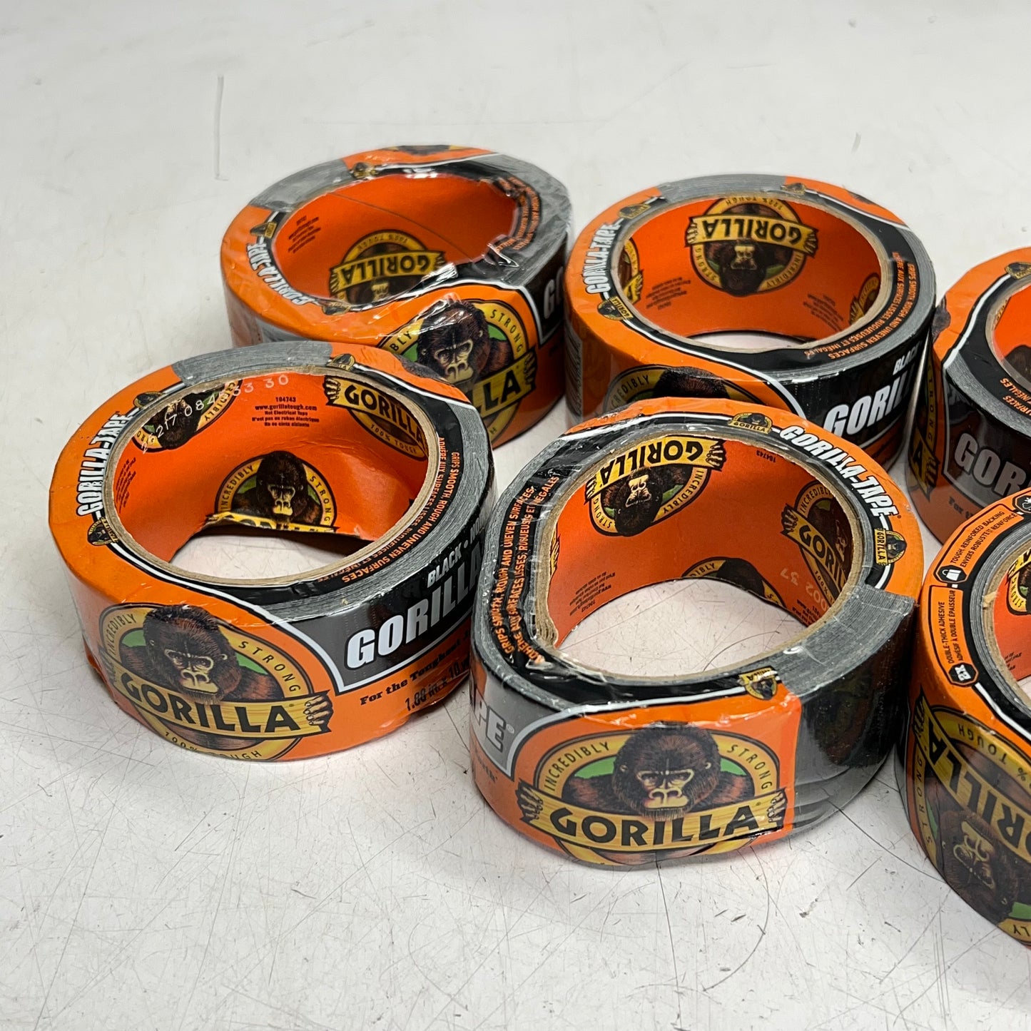 ZA@ GORILLA TAPE (6 PACK) Duct Tape Double Thick Adhesive 1.88" x 10 Yd Black 105462 (Distressed)