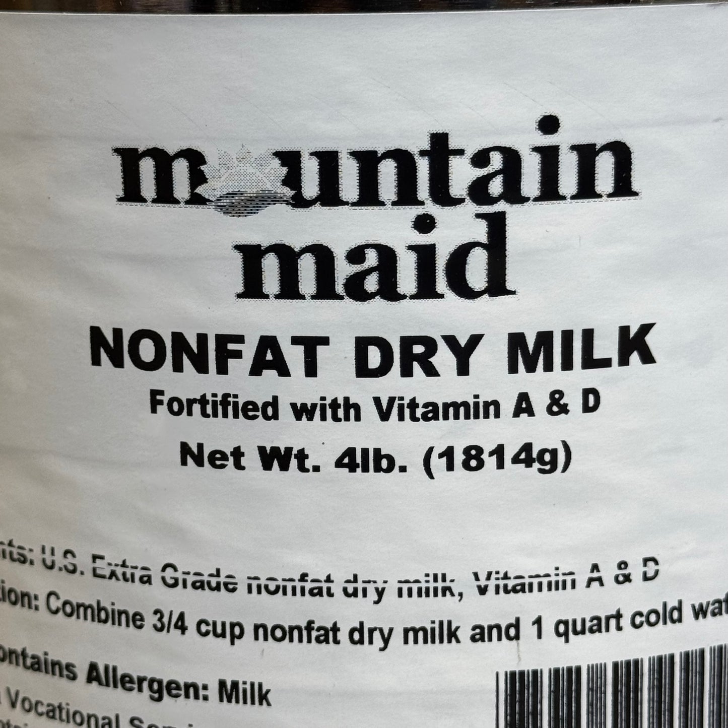 ZA@ MOUNTAIN MAID (6 Pack) Nofat Dry Milk 4Lb BB 03/26 Sz 7”Hx6”D (AS-IS, Damage)