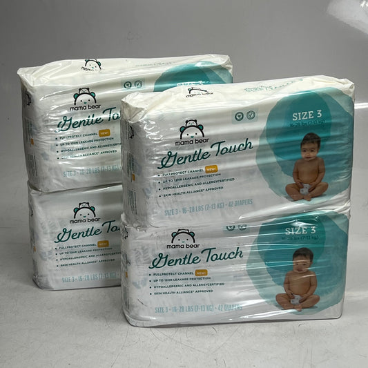 MAMA BEAR 168 Diapers (4 PACK Of 42 Diapers) Diapers Gentle Touch Baby 3 . 16-28 Lbs White (New Other, Distressed Box)
