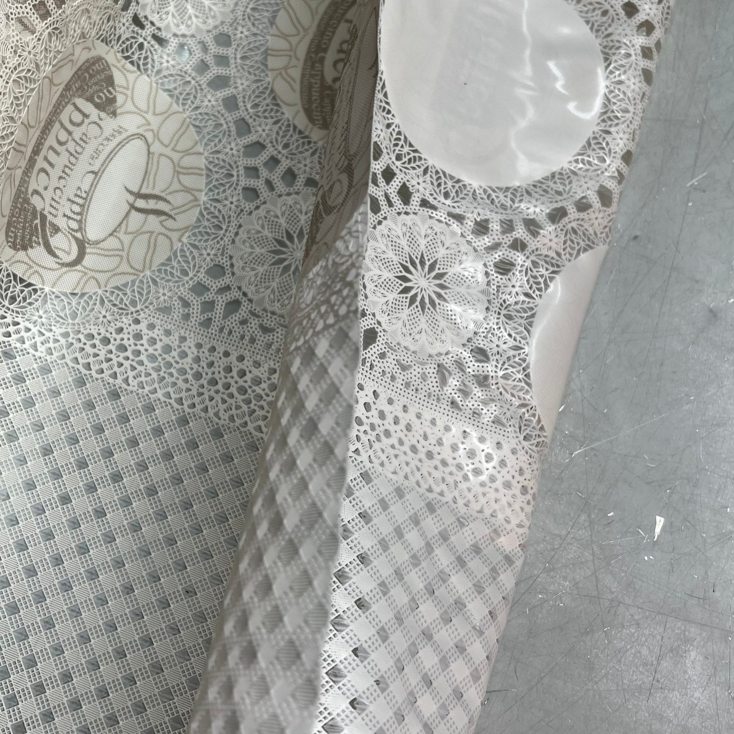 PVC Floral Lace Coffee Mugs Pattern Dinning Table Cloth 54"x60' White/Brown