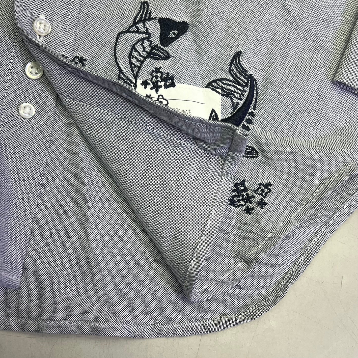 THOM BROWNE Embroidered Koi Fish Button Up Shirt Designer Sz 1  Blue (Pre-Owned)