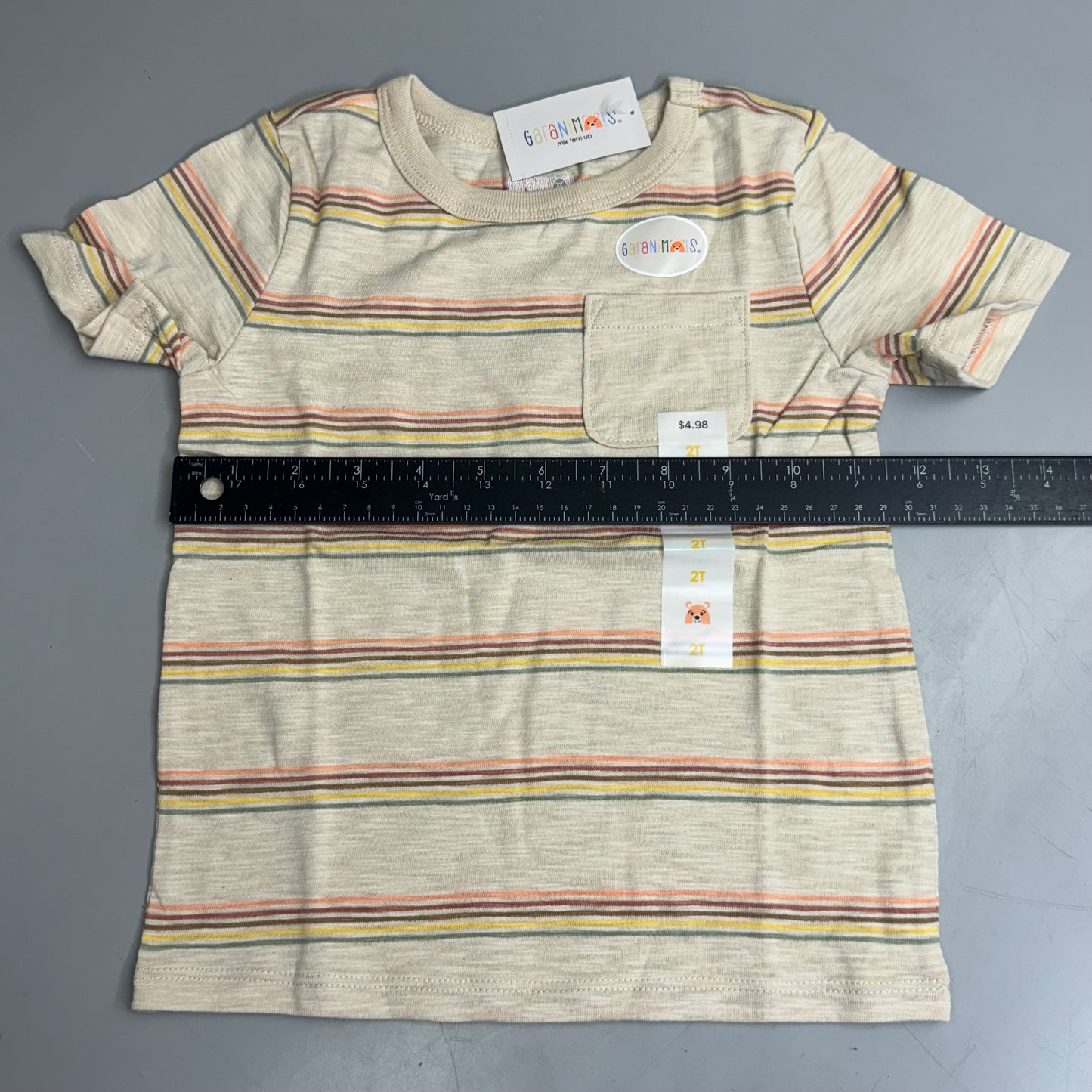 GARANIMALS (2 Pack) Toddler Tee Shirt SS POCKET TEE STRIPE Oatmeal Size 2T