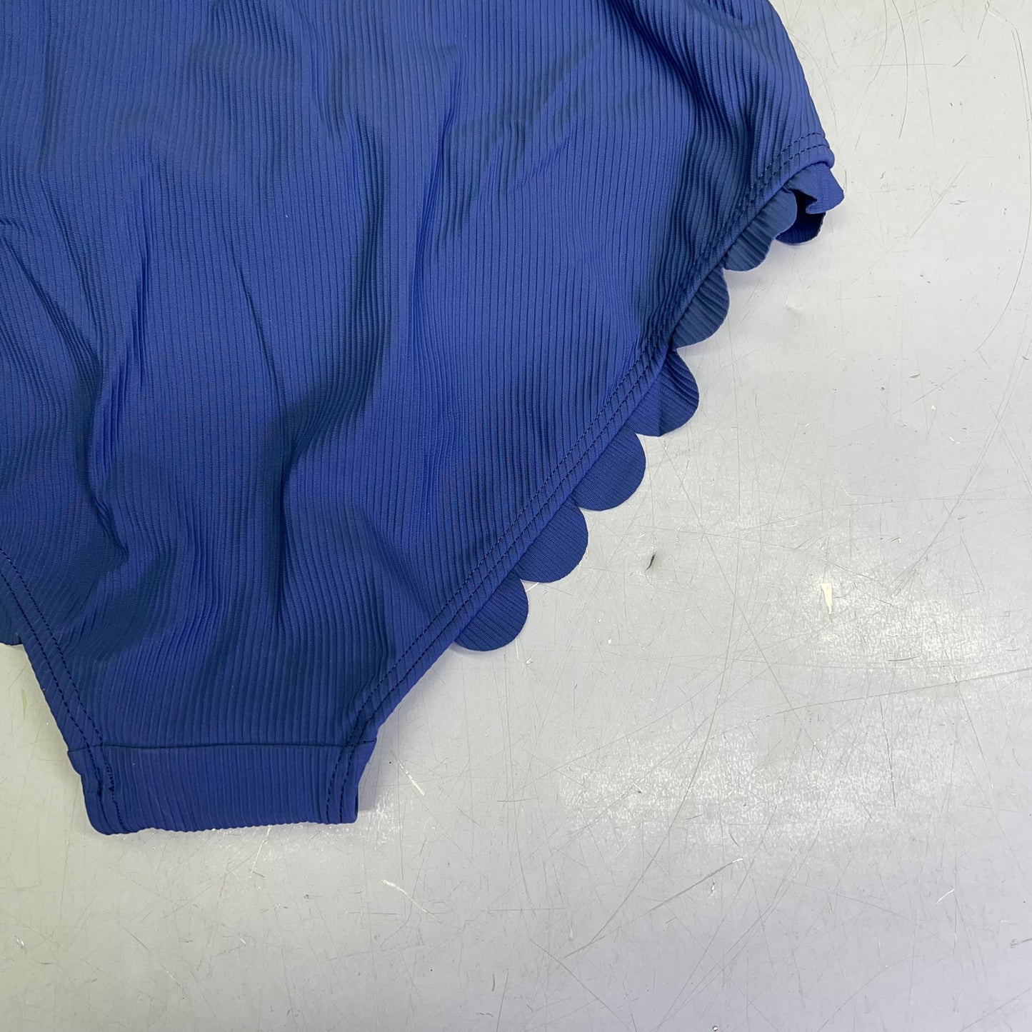 CHARMO Asymmetrical Retro Ribbed Moderate Cut One Piece Swimwear Wmn Sz L Blue